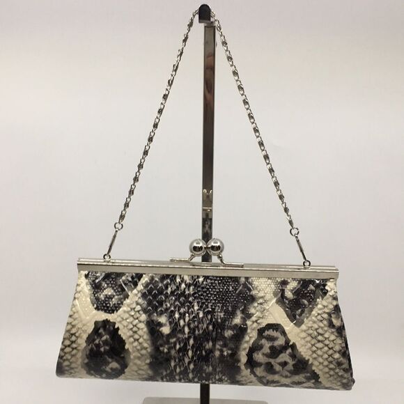 Depeche Mode Faux Python Kisslock evening clutch with silver tone hardware - Picture 4 of 16
